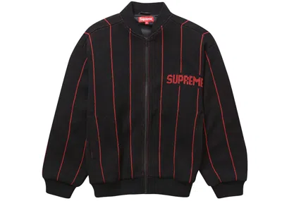 Pre-owned Supreme Men's  Pinstripe Varsity Zip Up Sweater In Black