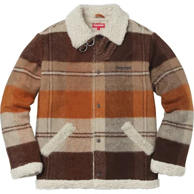 Pre-owned Supreme Men's  Plaid Shearling Bomber Jacket In Brown Plaid