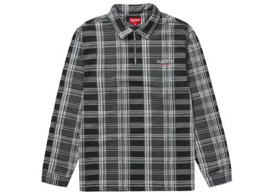 Pre-owned Supreme Men's  Plaid Zip Up Long Sleeve Polo In Black