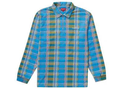 Pre-owned Supreme Men's  Plaid Zip Up Long Sleeve Polo In Blue