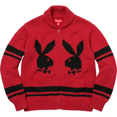 Pre-owned Supreme Men's  Playboy Shawl Collar Full Zip Sweater In Red
