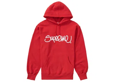 Pre-owned Supreme Men's  Raised Handstyle Hooded Sweatshirt In Red