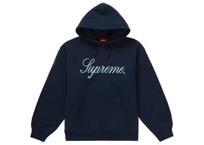 Pre-owned Supreme Men's  Raised Script Hooded Sweatshirt In Navy Blue