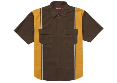 Pre-owned Supreme Men's  Reflective Stripe Short Sleeve Work Shirt In Brown