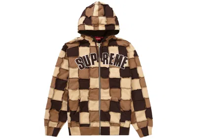Pre-owned Supreme Men's  Reverse Patchwork Zip Up Hooded Sweatshirt In Brown