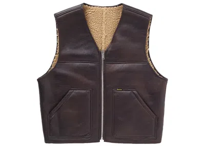 Pre-owned Supreme Men's  Reversible Faux Shearling Work Vest In Brown