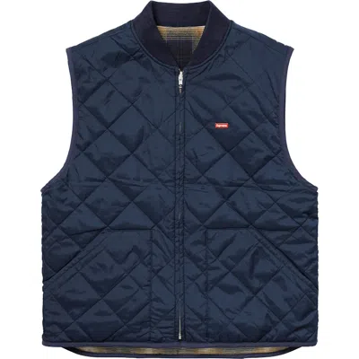 Pre-owned Supreme Men's  Reversible Shadow Plaid Vest In Navy Blue
