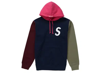 Pre-owned Supreme Men's  S Logo Colorblocked Hooded Sweatshirt In Navy Blue