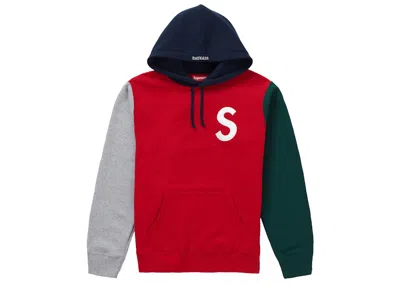 Pre-owned Supreme Men's  S Logo Colorblocked Hooded Sweatshirt In Red