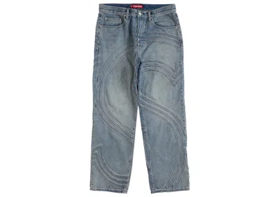 Pre-owned Supreme Men's  S Logo Loose Fit Jean In Washed Blue