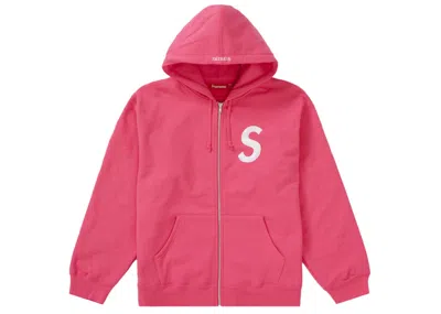 Pre-owned Supreme Men's  S Logo Zip Up Hooded Sweatshirt In Magenta In Purple
