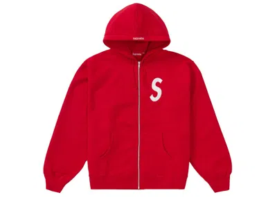 Pre-owned Supreme Men's  S Logo Zip Up Hooded Sweatshirt In Red