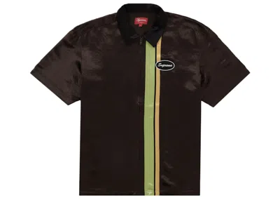 Pre-owned Supreme Men's  Satin Zip Up Short Sleeve Work Shirt In Brown