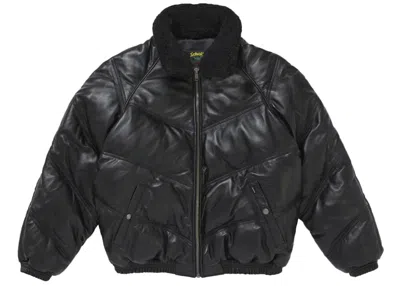 Pre-owned Supreme Men's  Schott Chevron Leather Down Puffer Jacket In Black