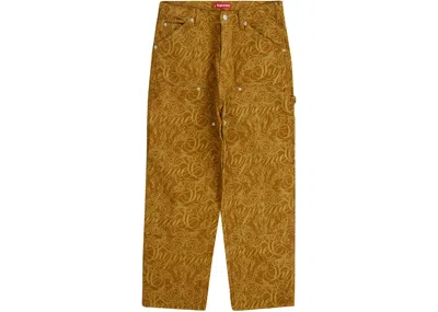 Pre-owned Supreme Men's  Script Jacquard Double Knee Denim Painter Pant In Brown