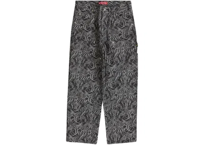 Pre-owned Supreme Men's  Script Jacquard Double Knee Denim Painter Pant In Washed Black