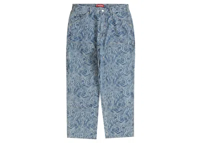 Pre-owned Supreme Men's  Script Jacquard Double Knee Denim Painter Pant In Washed Blue