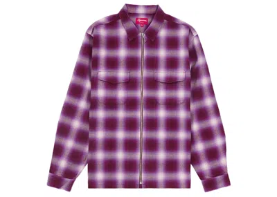 Pre-owned Supreme Men's  Shadow Plaid Flannel Zip Up Shirt In Magenta