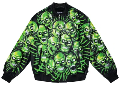 Pre-owned Supreme Men's  Skull Pile Leather Bomber Jacket In Green