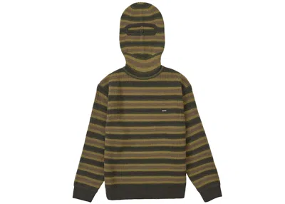 Pre-owned Supreme Men's  Small Box Balaclava/turtleneck Sweater In Olive Stripe In Green