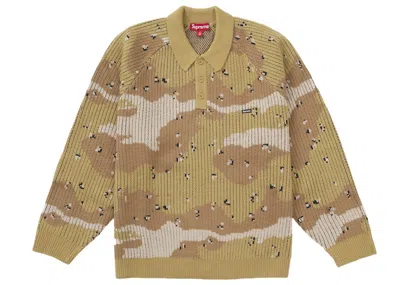 Pre-owned Supreme Men's  Small Box Polo Shirt Sweater (fw24) In Desert Camo