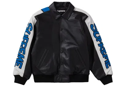 Pre-owned Supreme Men's  Smurfs Leather Varsity Jacket In Black