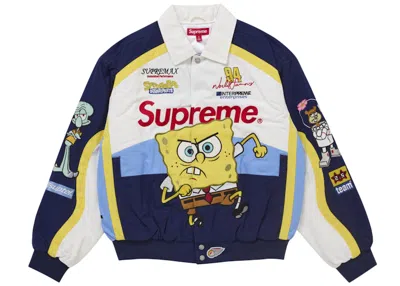 Pre-owned Supreme Men's  Spongebob Squarepants Jeff Hamilton Racing Jacket In White