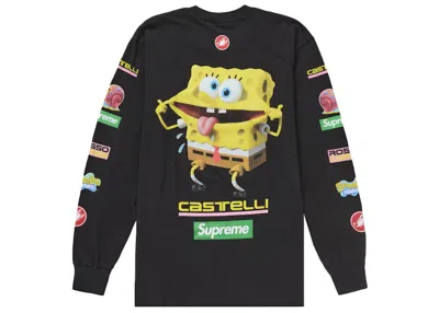Pre-owned Supreme Men's  Spongebob/castelli Racing Long Sleeve Tee Shirt In Black
