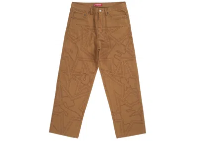 Pre-owned Supreme Men's  Stars Topstitch Baggy Jean In Brown
