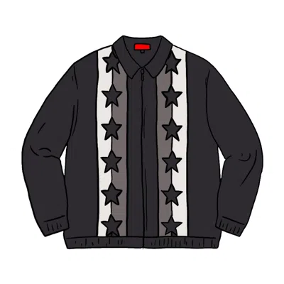 Pre-owned Supreme Men's  Stars Zip Up Sweater Polo Shirt In Black