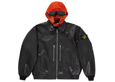 Pre-owned Supreme Men's  Stone Island Leather Bomber Jacket In Black
