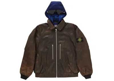 Pre-owned Supreme Men's  Stone Island Leather Bomber Jacket In Brown