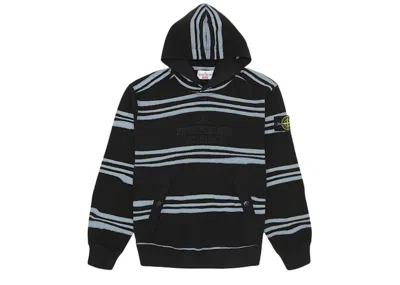 Pre-owned Supreme Men's  Stone Island Warp Stripe Hooded Sweatshirt In Black