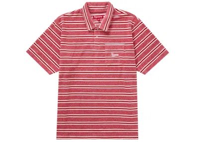 Pre-owned Supreme Men's  Stripe Terry S S Polo Shirt In Red
