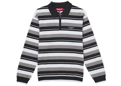 Pre-owned Supreme Men's  Stripe Zip Long Sleeve Polo In Black