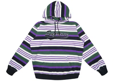 Pre-owned Supreme Men's  Striped Hooded Sweatshirt In Purple