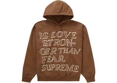 Pre-owned Supreme Men's  Stronger Than Fear Hooded Sweatshirt In Olive Brown