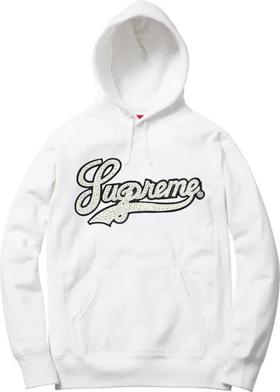 Pre-owned Supreme Men's  Studded Leather Script Hooded Sweatshirt In Off White