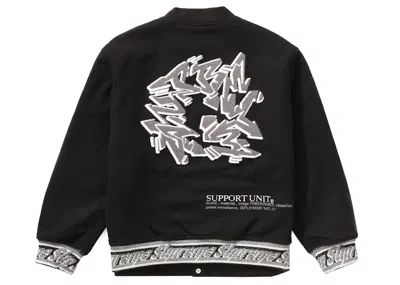 Pre-owned Supreme Men's  Support Unit Varsity Jacket In Black