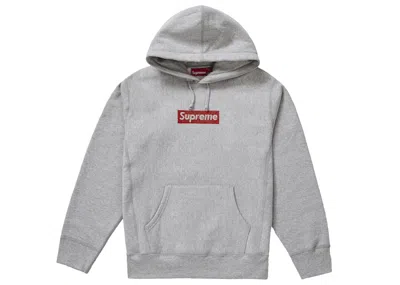 Pre-owned Supreme Men's  Swarovski Box Logo Hooded Sweatshirt In Heather Grey In Gray