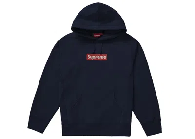 Pre-owned Supreme Men's  Swarovski Box Logo Hooded Sweatshirt In Navy Blue