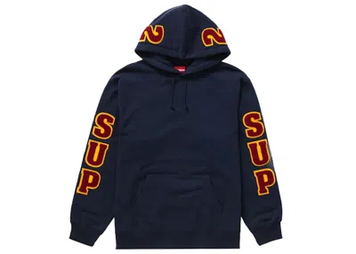 Pre-owned Supreme Men's  Team Chenille Hooded Sweatshirt In Navy Blue