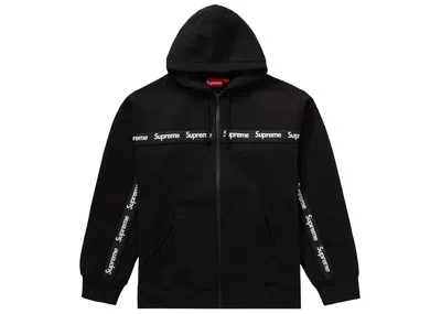 Pre-owned Supreme Men's  Text Stripe Zip Up Hooded Sweatshirt In Black