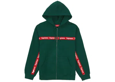 Pre-owned Supreme Men's  Text Stripe Zip Up Hooded Sweatshirt In Dark Green