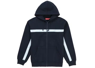 Pre-owned Supreme Men's  Text Stripe Zip Up Hooded Sweatshirt In Navy Blue