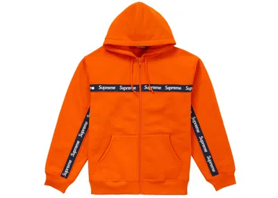 Pre-owned Supreme Men's  Text Stripe Zip Up Hooded Sweatshirt In Orange