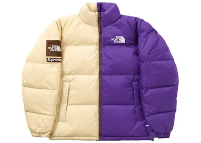 Pre-owned Supreme Men's  The North Face Split Nuptse Jacket White In Tan