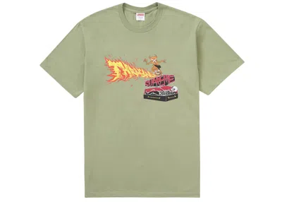 Pre-owned Supreme Men's  Thrasher Back Tail Tee Shirt In Olive