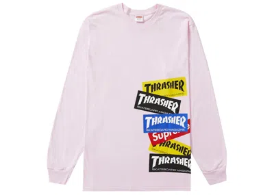 Pre-owned Supreme Men's  Thrasher Logo Long Sleeve Tee Shirt In Light Pink