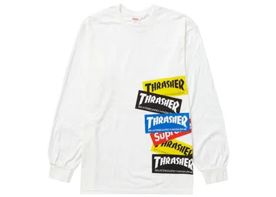 Pre-owned Supreme Men's  Thrasher Logo Long Sleeve Tee Shirt In White